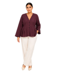 3-Button Peplum Blouse - Burgundy Plum