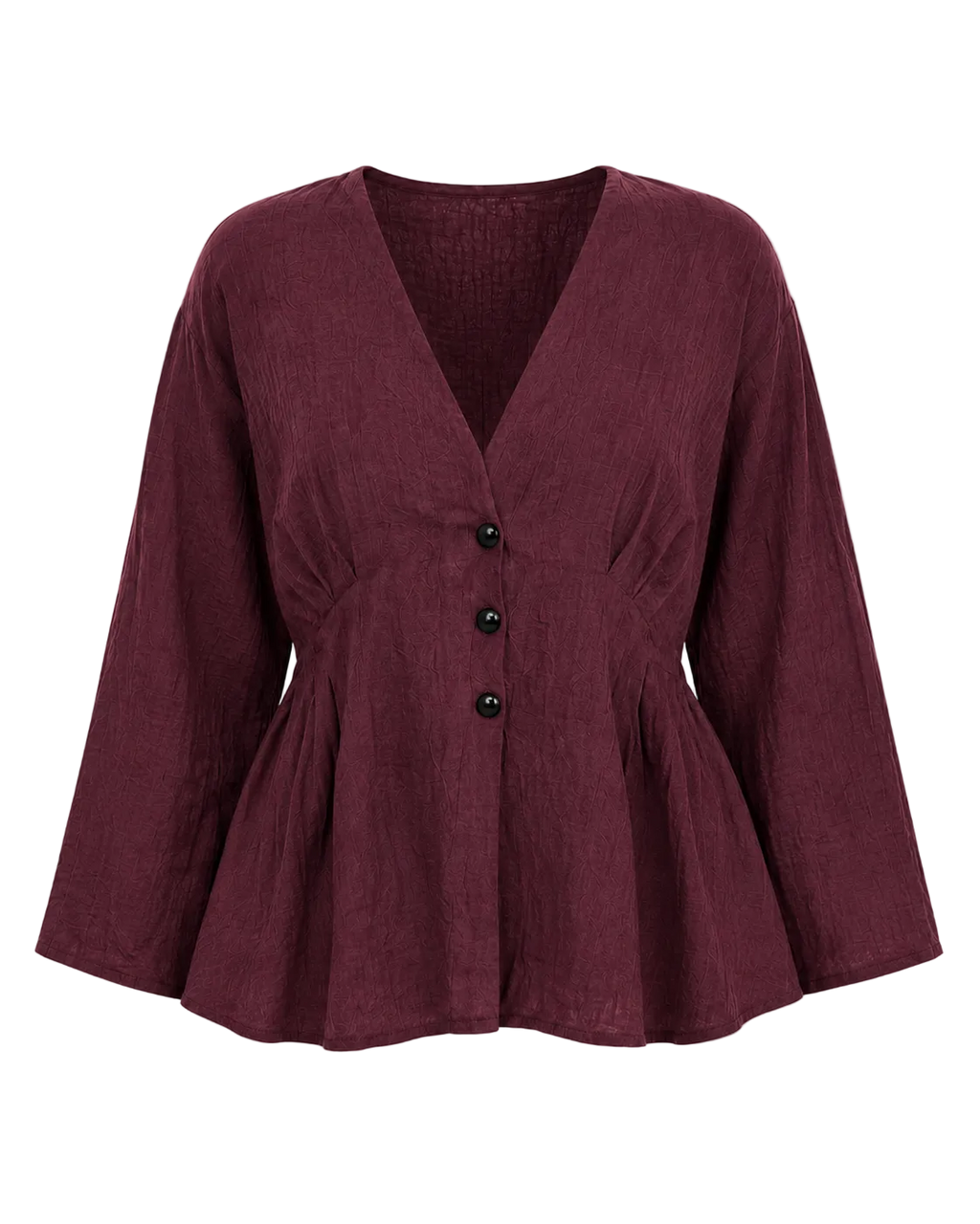 3-Button Peplum Blouse - Burgundy Plum