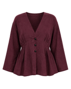 3-Button Peplum Blouse - Burgundy Plum