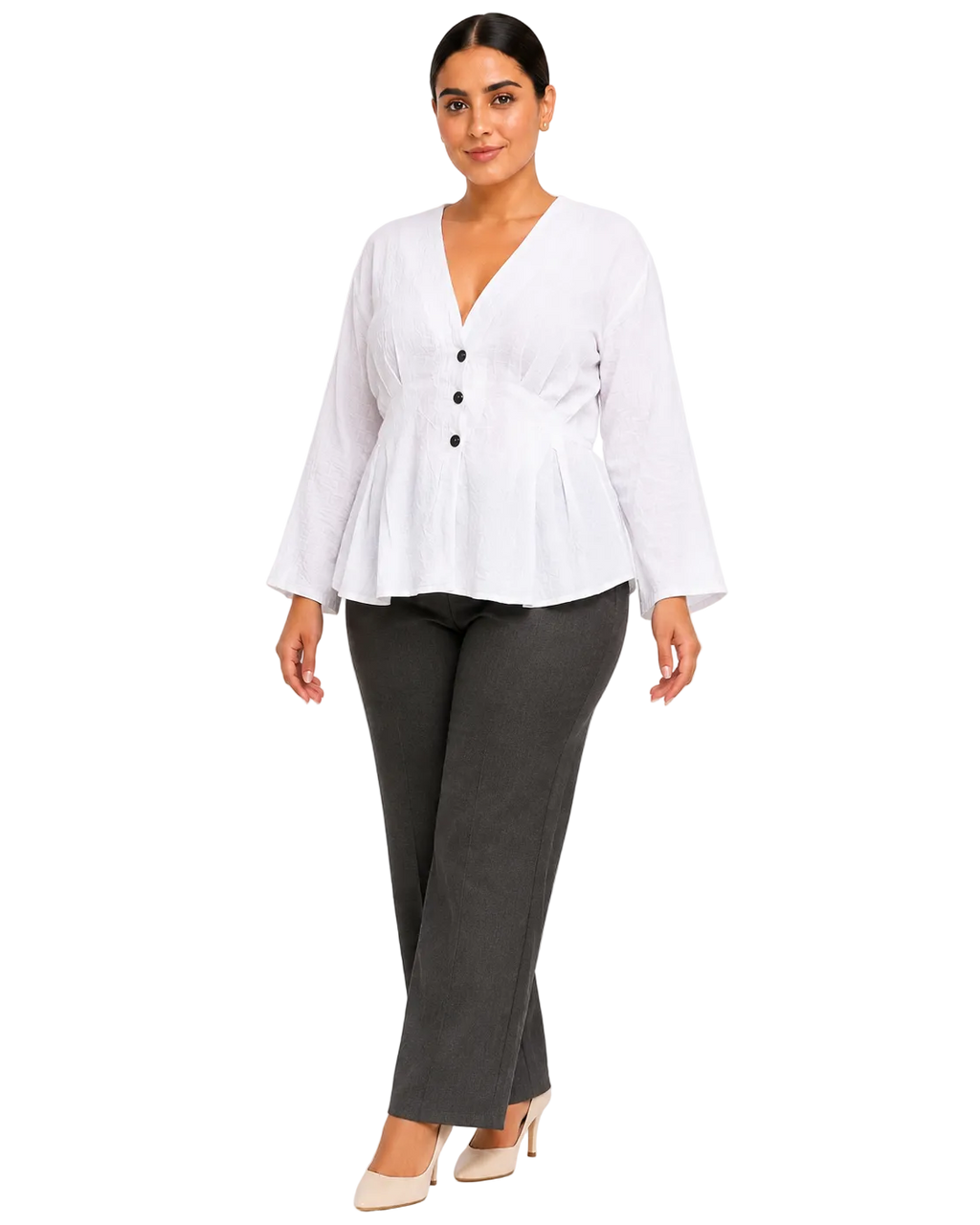 3-Button Peplum Blouse - White