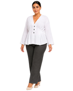 3-Button Peplum Blouse - White