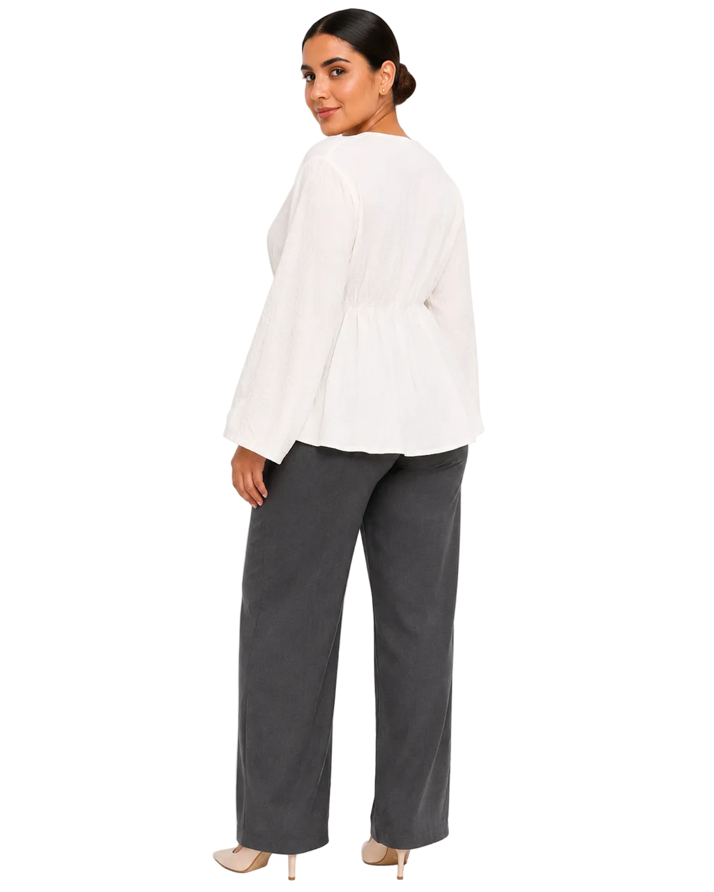 3-Button Peplum Blouse - White