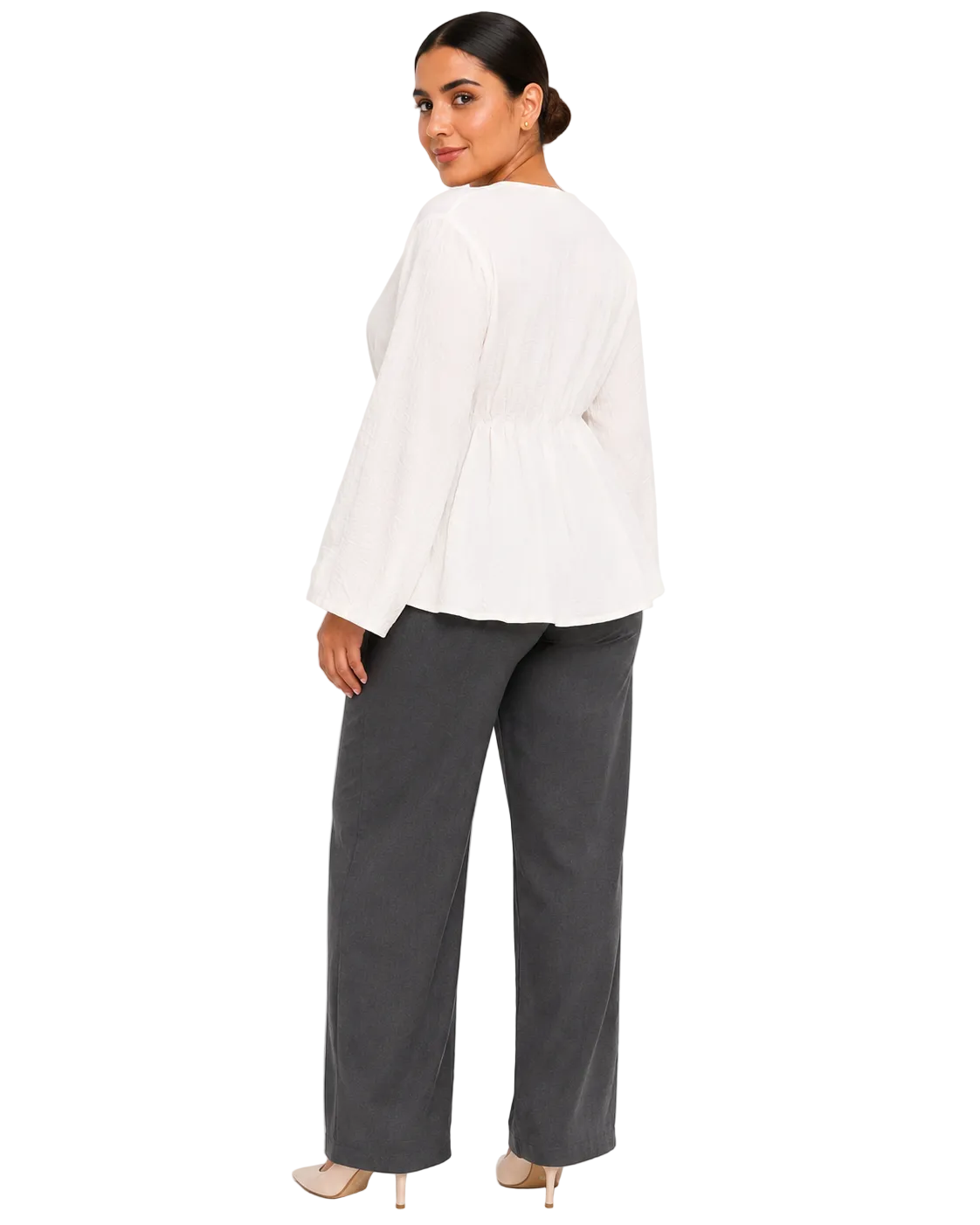 3-Button Peplum Blouse - White
