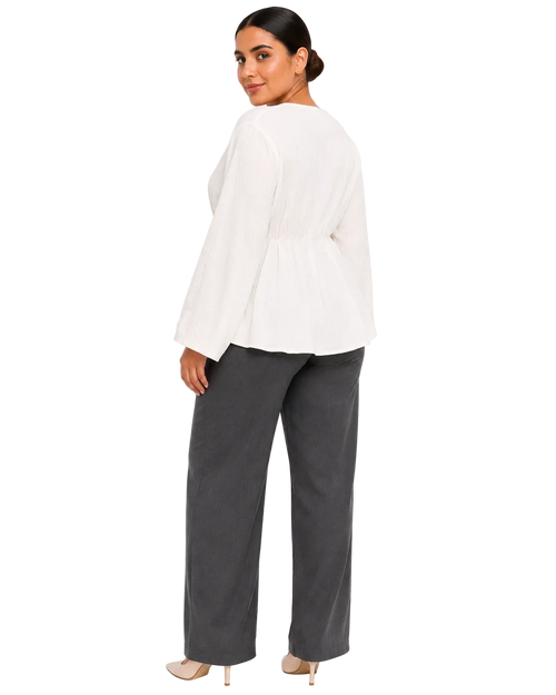 3-Button Peplum Blouse - White