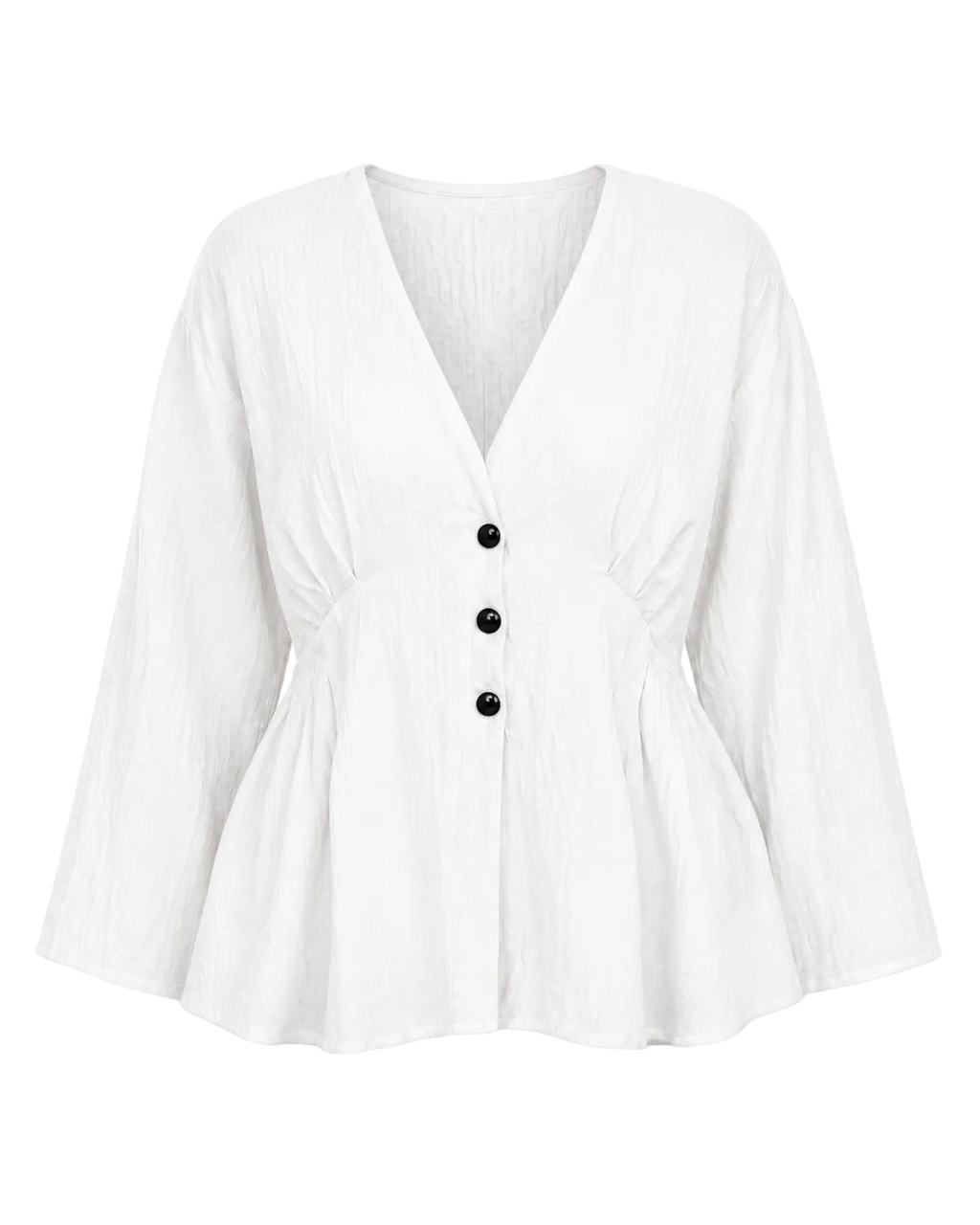 3-Button Peplum Blouse - White
