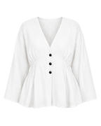 3-Button Peplum Blouse - White