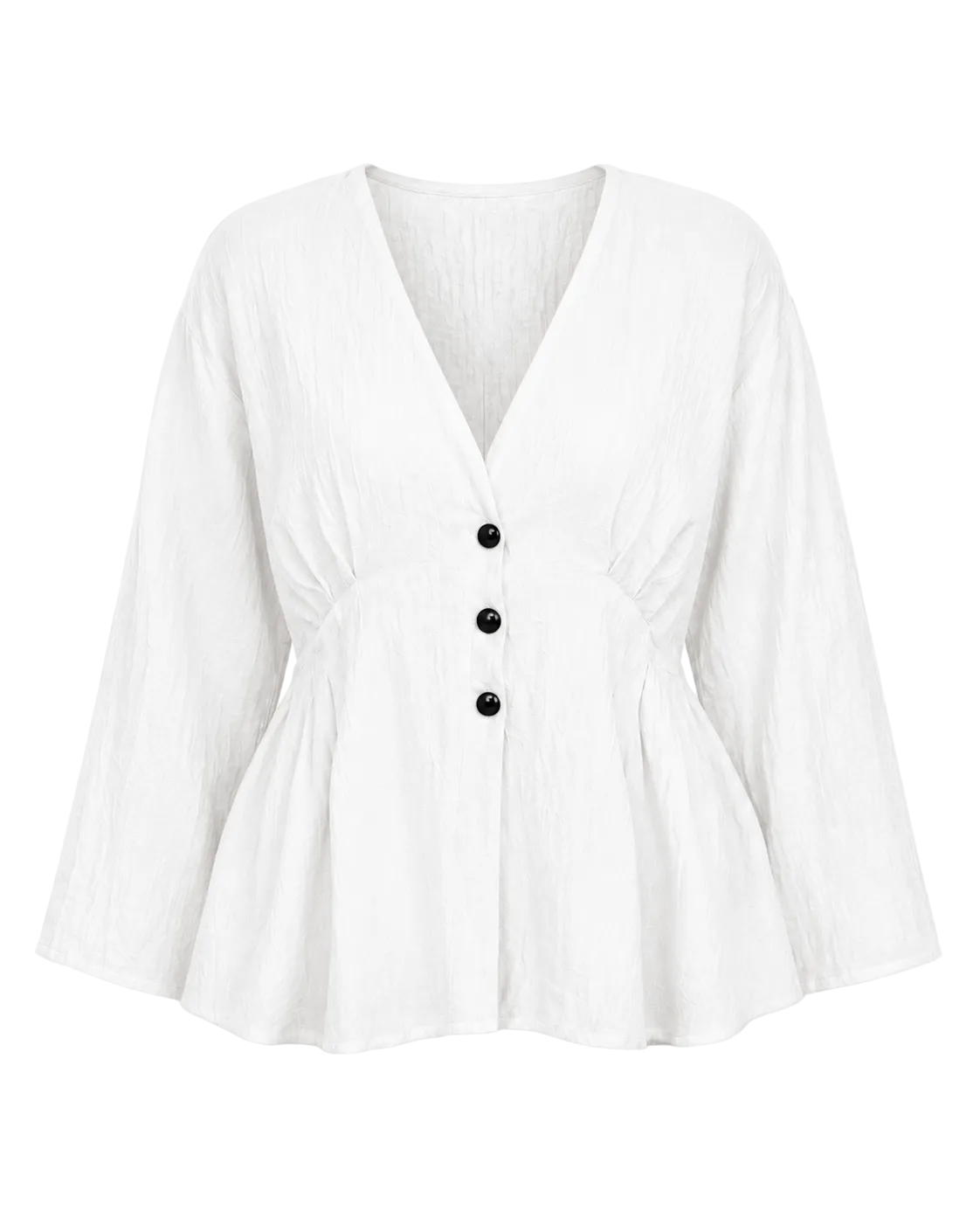 3-Button Peplum Blouse - White