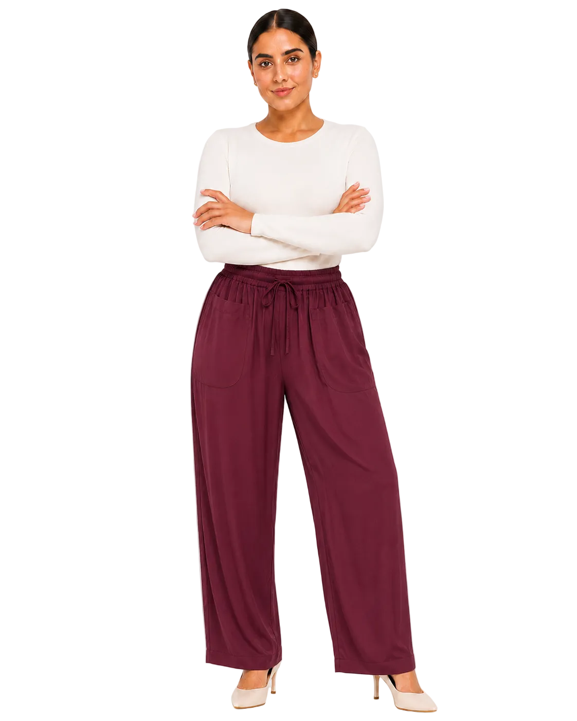 Flowy Drawstring Pants - Burgundy