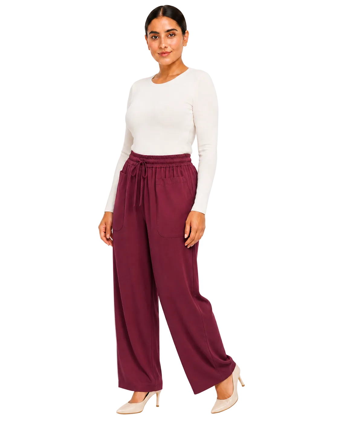 Flowy Drawstring Pants - Burgundy