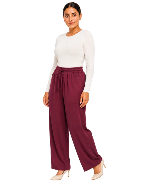 Flowy Drawstring Pants - Burgundy