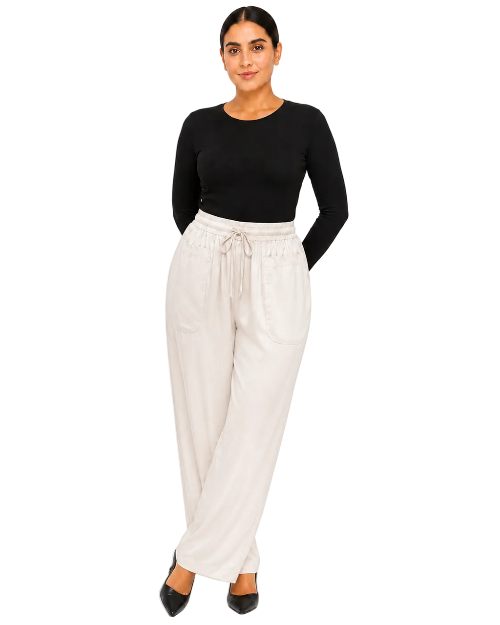 Flowy Drawstring Pants - Warm Ivory