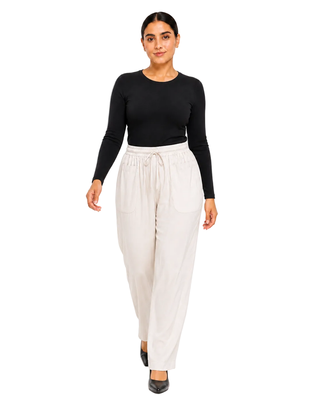 Flowy Drawstring Pants - Warm Ivory