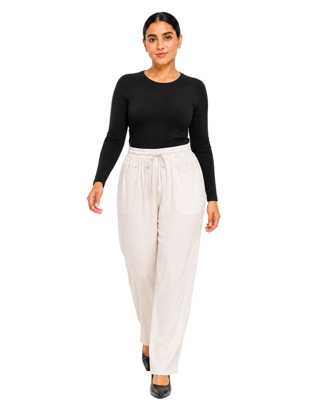 Flowy Drawstring Pants - Warm Ivory
