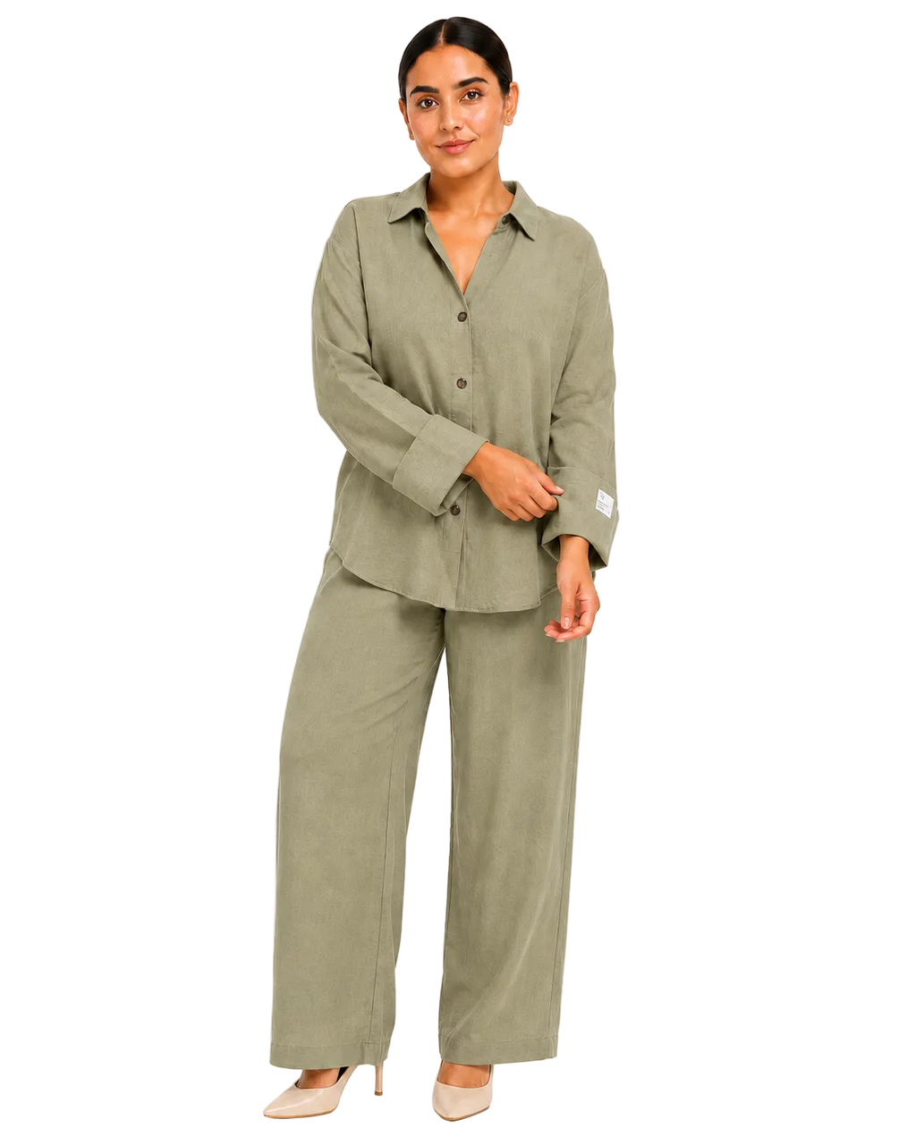 Relaxed Linen Shirt & Pants Set - Sage Olive
