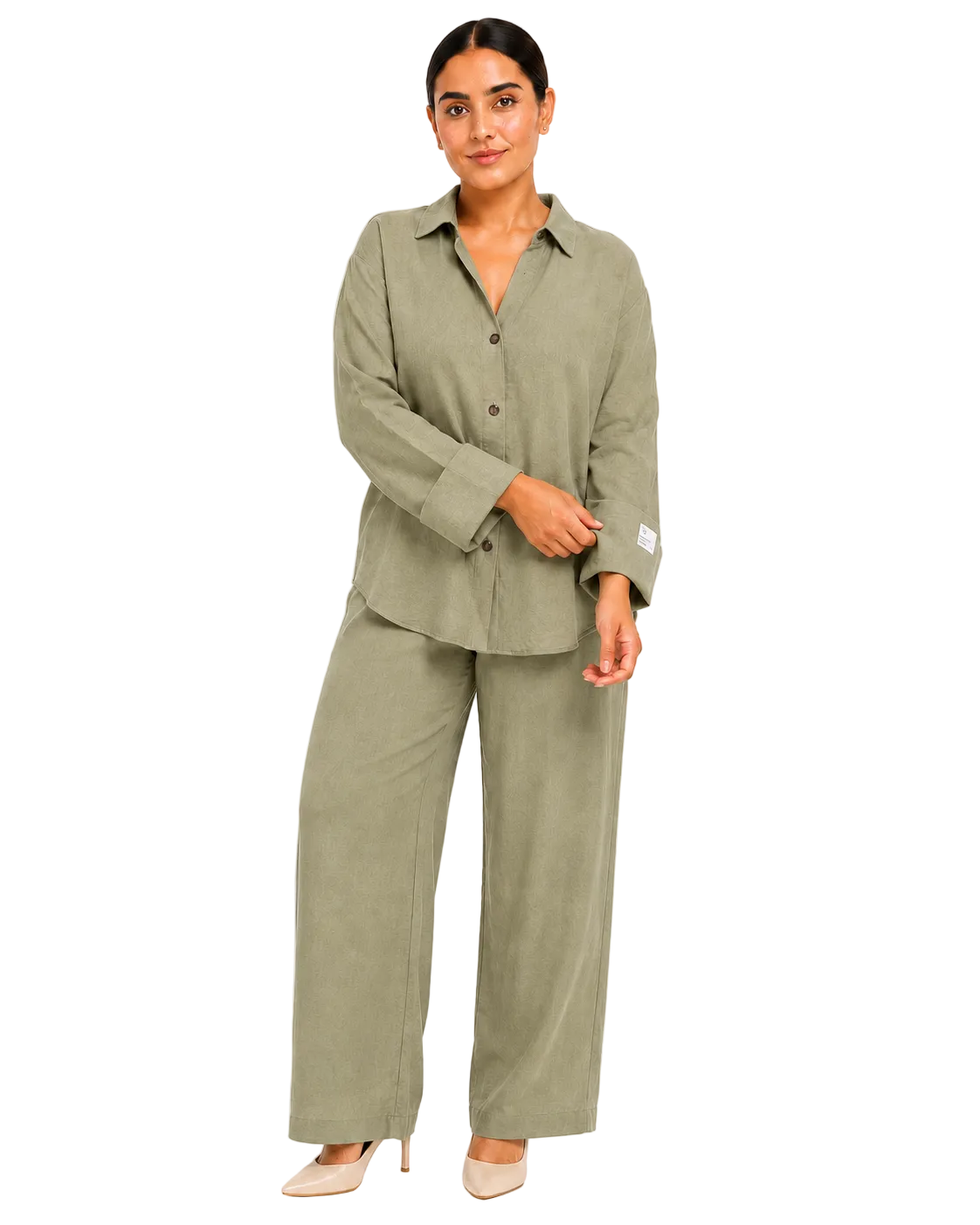 Relaxed Linen Shirt & Pants Set - Sage Olive