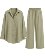 Relaxed Linen Shirt & Pants Set - Sage Olive