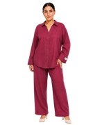 Relaxed Linen Shirt & Pants Set - Raspberry Berry