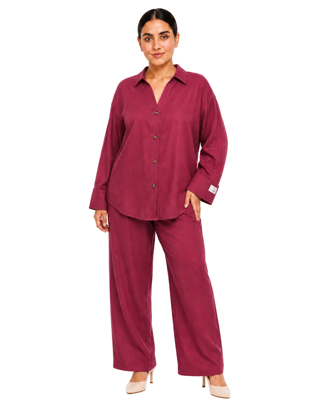 Relaxed Linen Shirt & Pants Set - Raspberry Berry