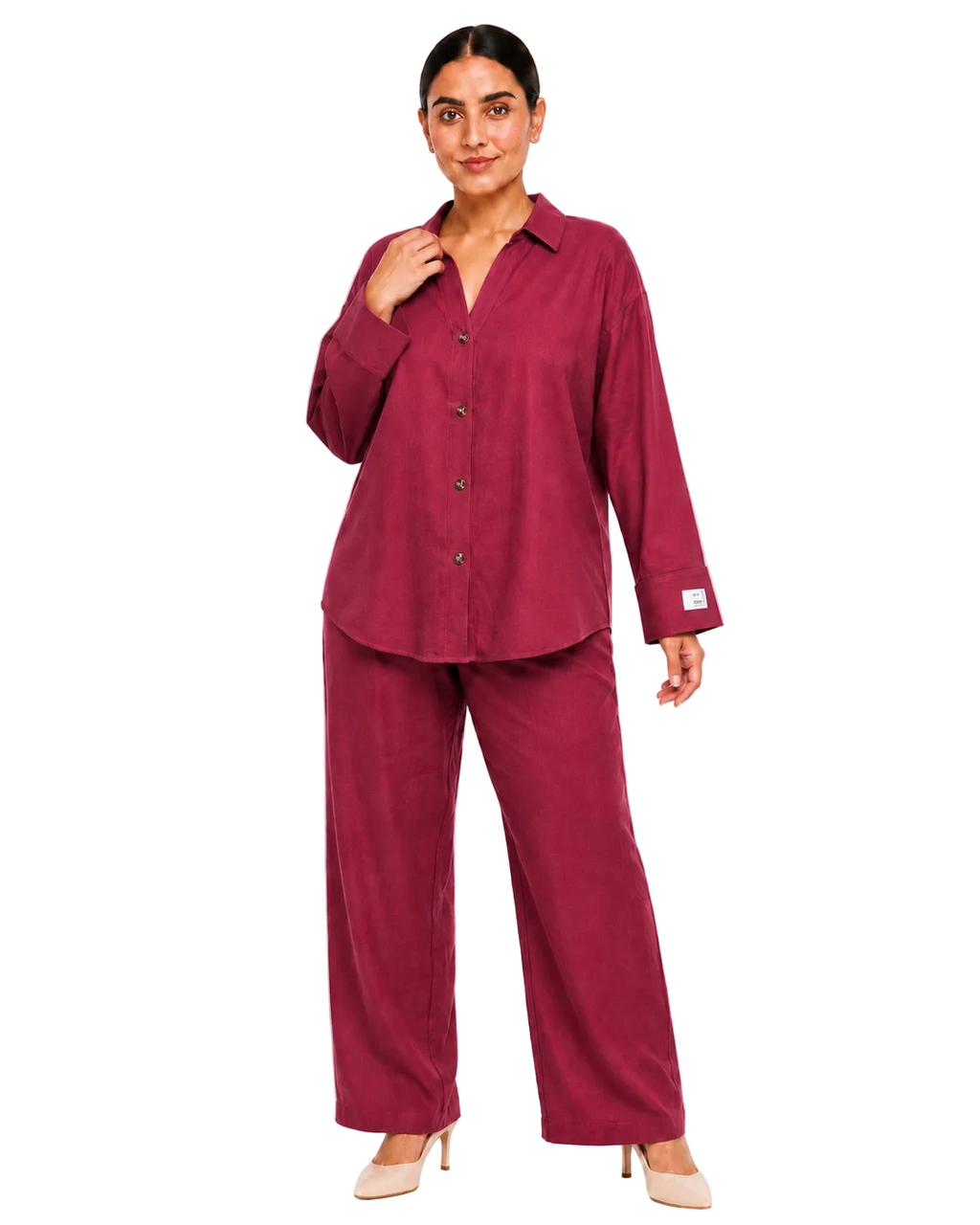 Relaxed Linen Shirt & Pants Set - Raspberry Berry