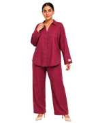 Relaxed Linen Shirt & Pants Set - Raspberry Berry