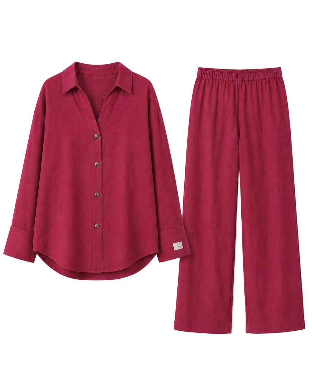 Relaxed Linen Shirt & Pants Set - Raspberry Berry