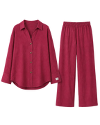 Relaxed Linen Shirt & Pants Set - Raspberry Berry
