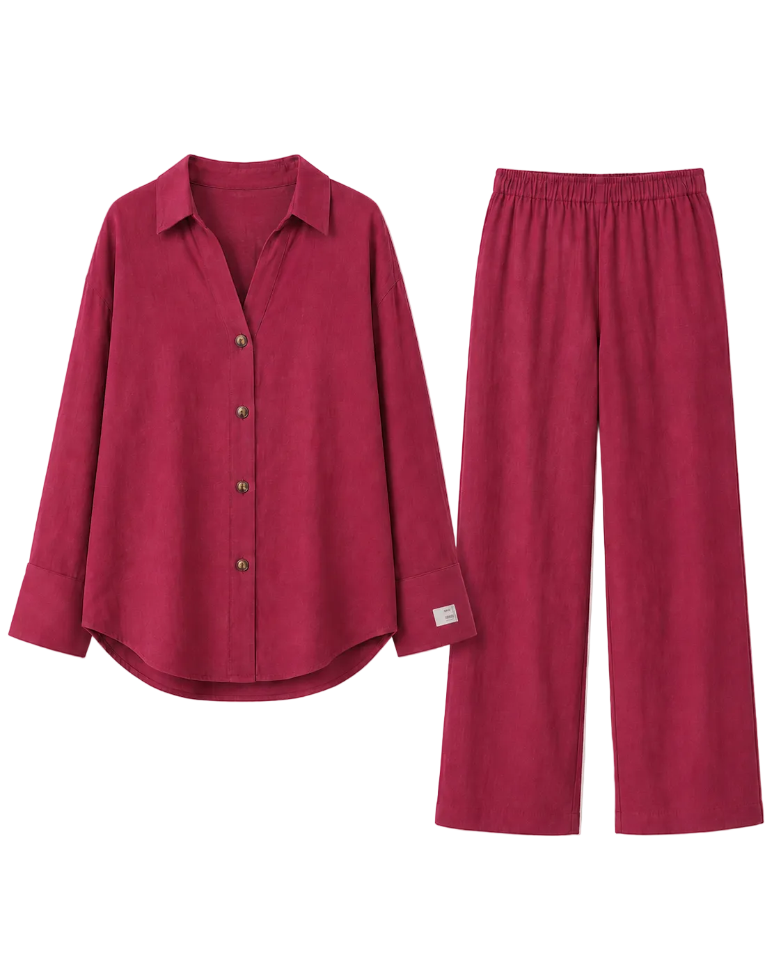 Relaxed Linen Shirt & Pants Set - Raspberry Berry